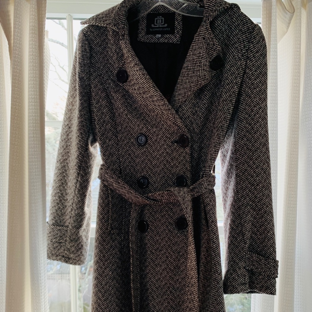 Brown Jennifer Lopez JLO Peacoat Jacket Size Large